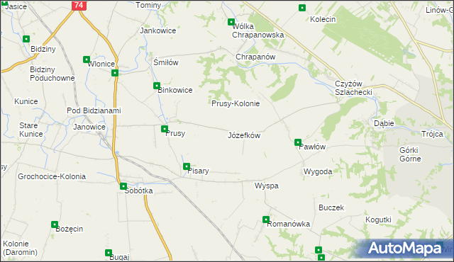 mapa Józefków gmina Zawichost, Józefków gmina Zawichost na mapie Targeo