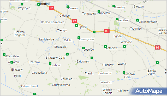 mapa Józefów gmina Bedlno, Józefów gmina Bedlno na mapie Targeo