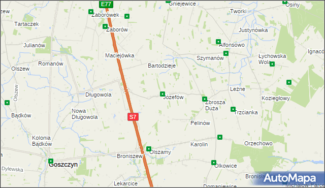 mapa Józefów gmina Goszczyn, Józefów gmina Goszczyn na mapie Targeo