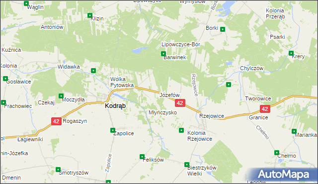 mapa Józefów gmina Kodrąb, Józefów gmina Kodrąb na mapie Targeo