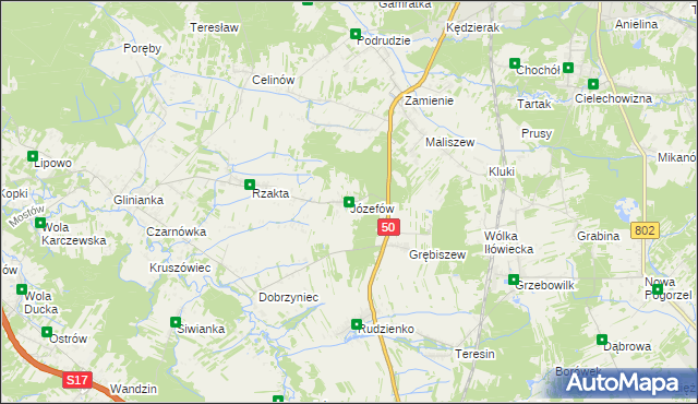 mapa Józefów gmina Mińsk Mazowiecki, Józefów gmina Mińsk Mazowiecki na mapie Targeo