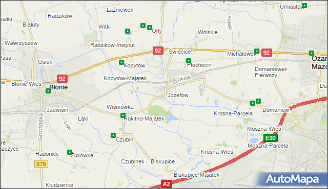 mapa Józefów gmina Ożarów Mazowiecki, Józefów gmina Ożarów Mazowiecki na mapie Targeo