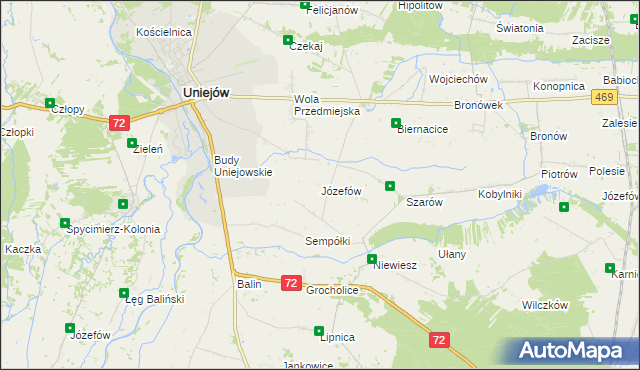 mapa Józefów gmina Poddębice, Józefów gmina Poddębice na mapie Targeo