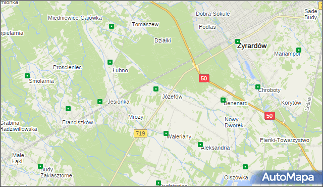 mapa Józefów gmina Wiskitki, Józefów gmina Wiskitki na mapie Targeo