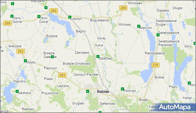 mapa Józefowo gmina Babiak, Józefowo gmina Babiak na mapie Targeo