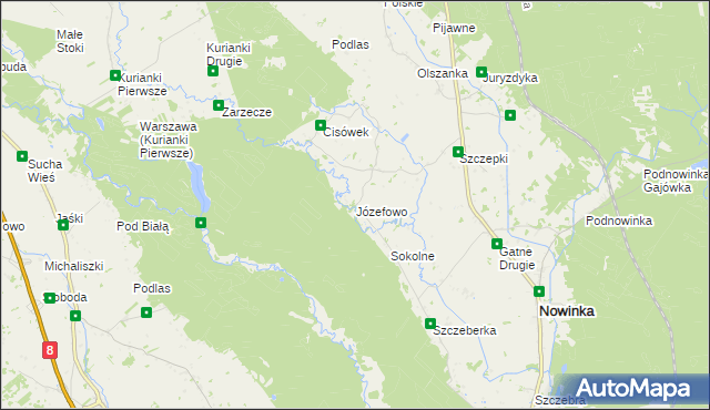 mapa Józefowo gmina Nowinka, Józefowo gmina Nowinka na mapie Targeo