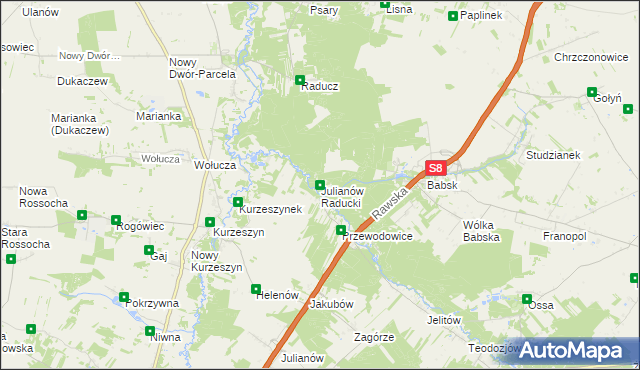 mapa Julianów Raducki, Julianów Raducki na mapie Targeo