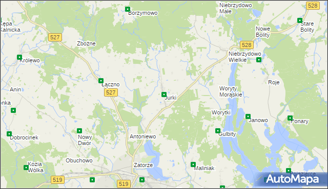 mapa Jurki gmina Morąg, Jurki gmina Morąg na mapie Targeo