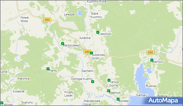 mapa Juszkowy Gród, Juszkowy Gród na mapie Targeo