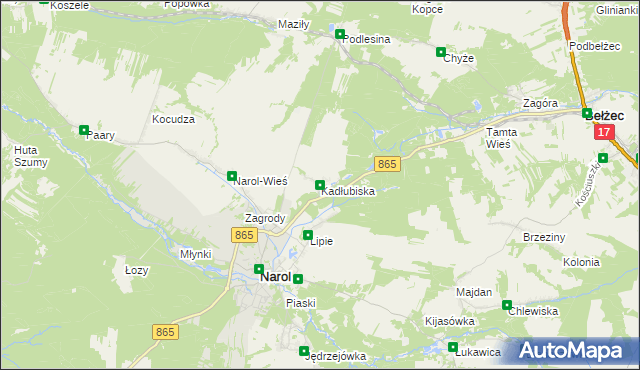 mapa Kadłubiska gmina Narol, Kadłubiska gmina Narol na mapie Targeo