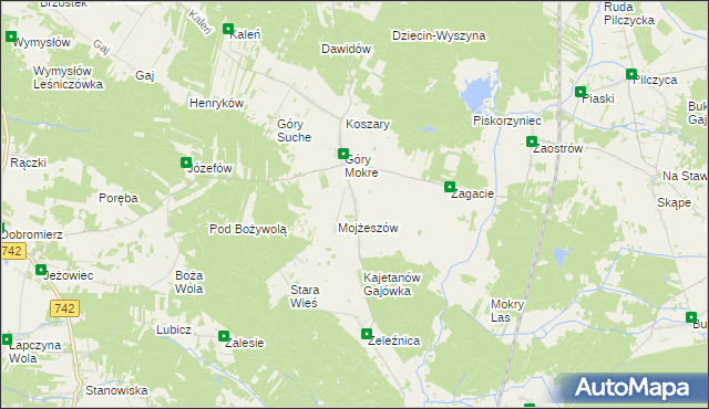 mapa Kajetanów gmina Przedbórz, Kajetanów gmina Przedbórz na mapie Targeo