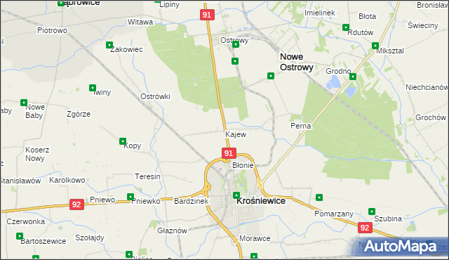 mapa Kajew gmina Krośniewice, Kajew gmina Krośniewice na mapie Targeo