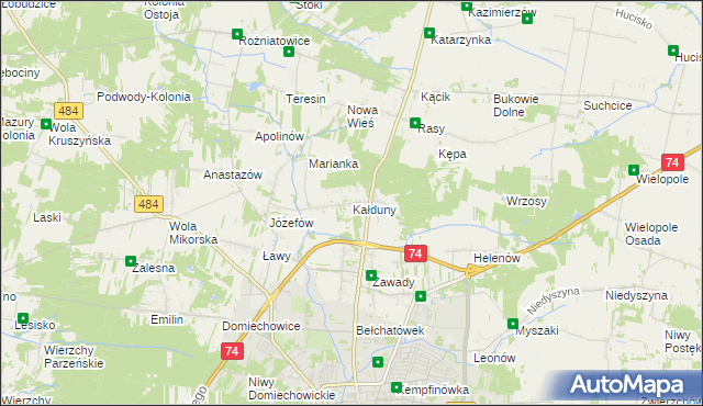 mapa Kałduny gmina Bełchatów, Kałduny gmina Bełchatów na mapie Targeo