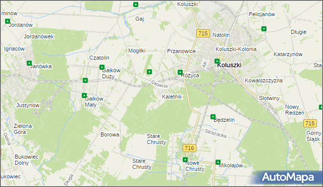 mapa Kaletnik gmina Koluszki, Kaletnik gmina Koluszki na mapie Targeo