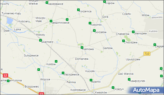 mapa Kalinowa gmina Błaszki, Kalinowa gmina Błaszki na mapie Targeo