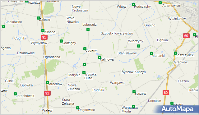 mapa Kalinowa gmina Kutno, Kalinowa gmina Kutno na mapie Targeo