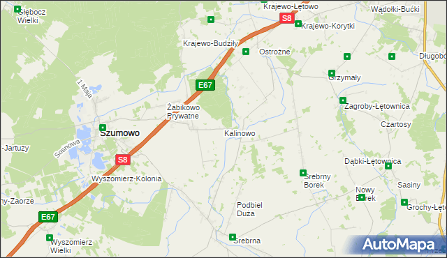 mapa Kalinowo gmina Szumowo, Kalinowo gmina Szumowo na mapie Targeo