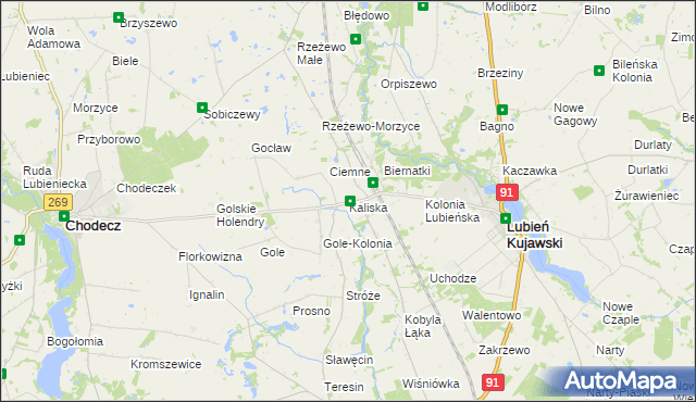 mapa Kaliska gmina Lubień Kujawski, Kaliska gmina Lubień Kujawski na mapie Targeo