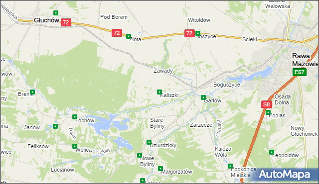 mapa Kaliszki gmina Rawa Mazowiecka, Kaliszki gmina Rawa Mazowiecka na mapie Targeo