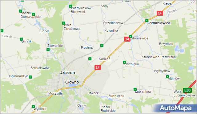 mapa Kamień gmina Głowno, Kamień gmina Głowno na mapie Targeo