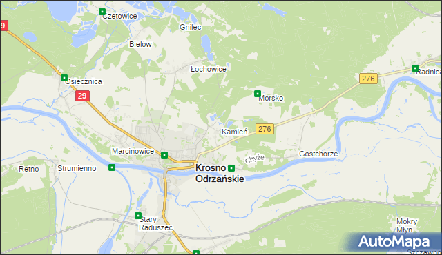 mapa Kamień gmina Krosno Odrzańskie, Kamień gmina Krosno Odrzańskie na mapie Targeo