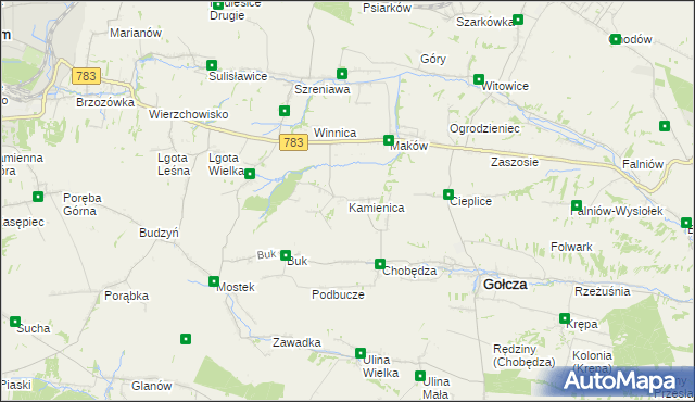 mapa Kamienica gmina Gołcza, Kamienica gmina Gołcza na mapie Targeo