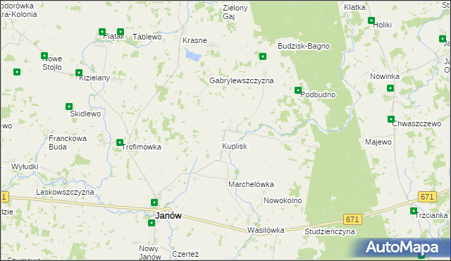 mapa Kamienica gmina Janów, Kamienica gmina Janów na mapie Targeo