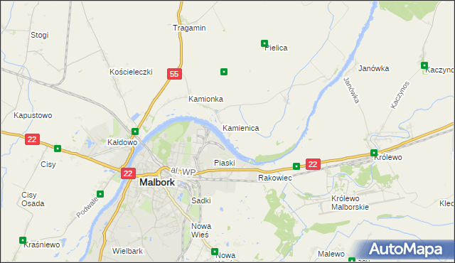 mapa Kamienice gmina Malbork, Kamienice gmina Malbork na mapie Targeo