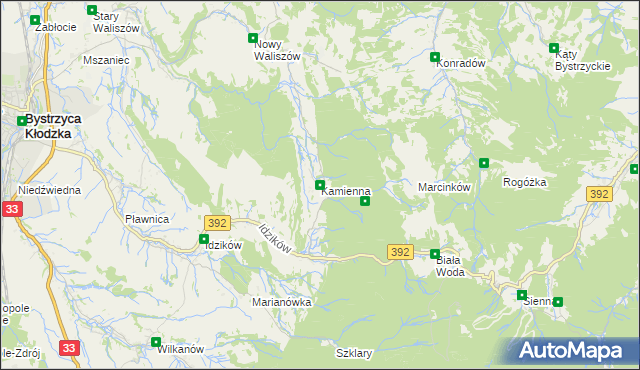 mapa Kamienna gmina Bystrzyca Kłodzka, Kamienna gmina Bystrzyca Kłodzka na mapie Targeo