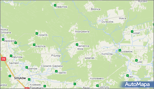 mapa Kamienna Wola gmina Stąporków, Kamienna Wola gmina Stąporków na mapie Targeo