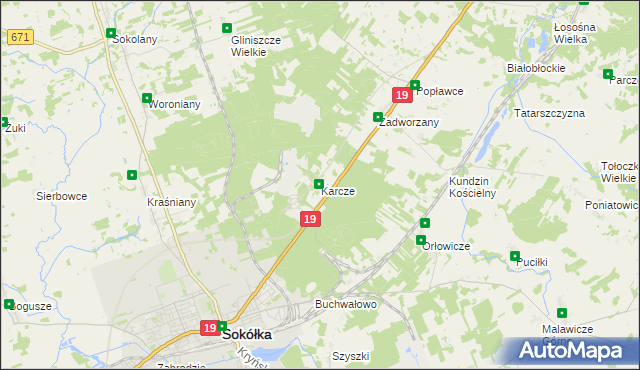 mapa Karcze gmina Sokółka, Karcze gmina Sokółka na mapie Targeo