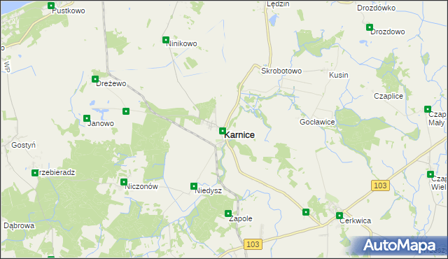 mapa Karnice powiat gryficki, Karnice powiat gryficki na mapie Targeo