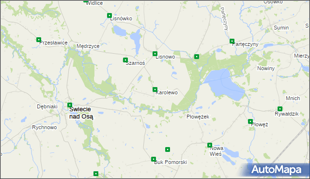 mapa Karolewo gmina Świecie nad Osą, Karolewo gmina Świecie nad Osą na mapie Targeo