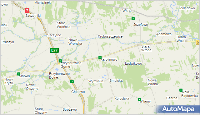 mapa Karolinowo gmina Załuski, Karolinowo gmina Załuski na mapie Targeo