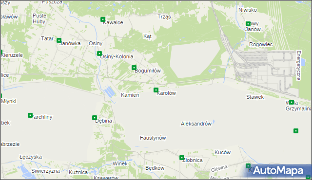 mapa Karolów gmina Kleszczów, Karolów gmina Kleszczów na mapie Targeo