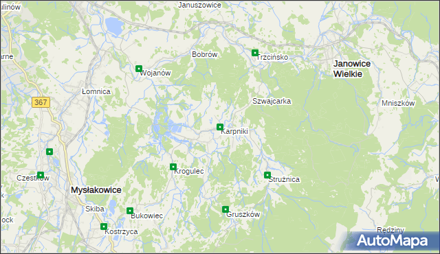 mapa Karpniki gmina Mysłakowice, Karpniki gmina Mysłakowice na mapie Targeo