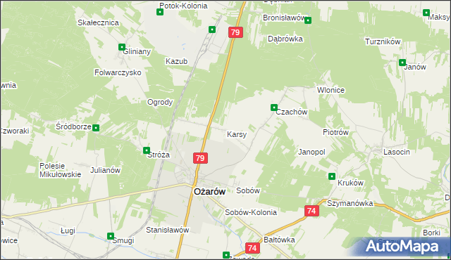 mapa Karsy gmina Ożarów, Karsy gmina Ożarów na mapie Targeo