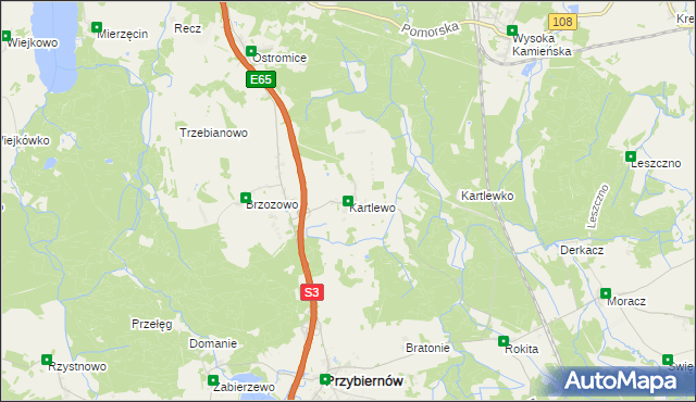 mapa Kartlewo gmina Przybiernów, Kartlewo gmina Przybiernów na mapie Targeo