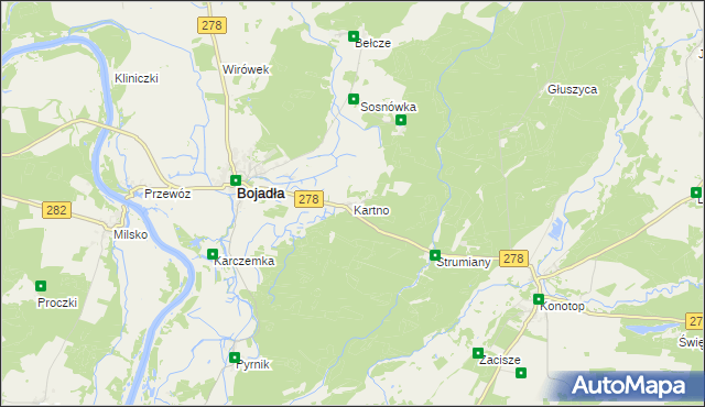 mapa Kartno gmina Bojadła, Kartno gmina Bojadła na mapie Targeo