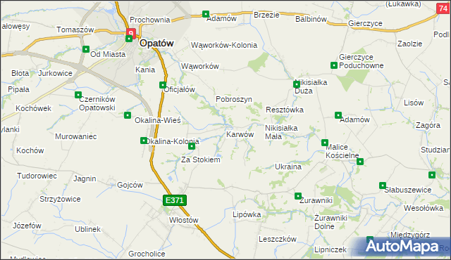 mapa Karwów gmina Opatów, Karwów gmina Opatów na mapie Targeo