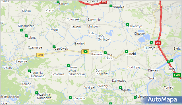 mapa Kaszów gmina Liszki, Kaszów gmina Liszki na mapie Targeo