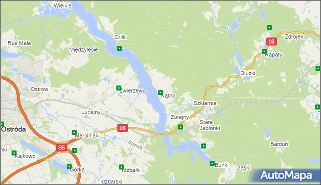 mapa Kątno gmina Ostróda, Kątno gmina Ostróda na mapie Targeo