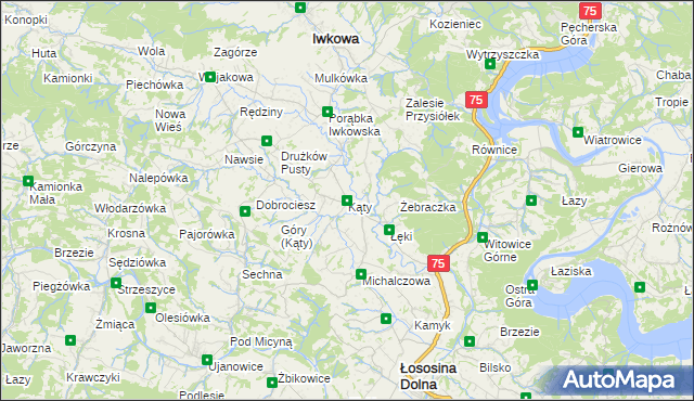 mapa Kąty gmina Iwkowa, Kąty gmina Iwkowa na mapie Targeo