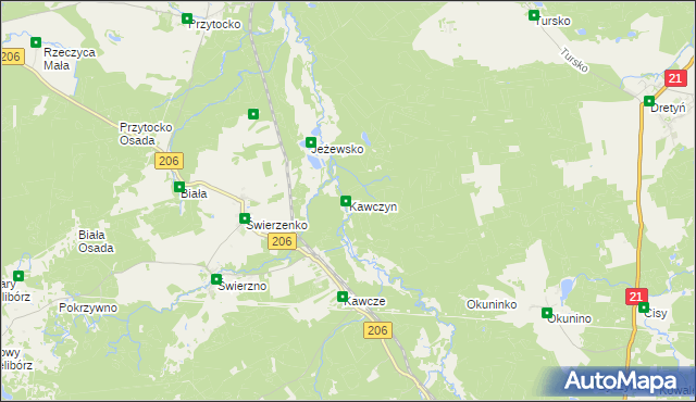 mapa Kawczyn gmina Miastko, Kawczyn gmina Miastko na mapie Targeo