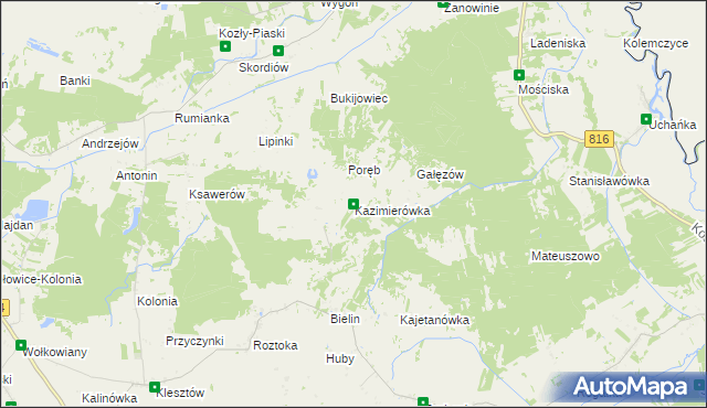 mapa Kazimierówka gmina Żmudź, Kazimierówka gmina Żmudź na mapie Targeo