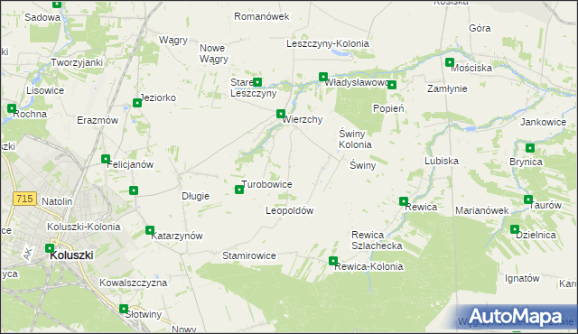 mapa Kazimierzów gmina Koluszki, Kazimierzów gmina Koluszki na mapie Targeo