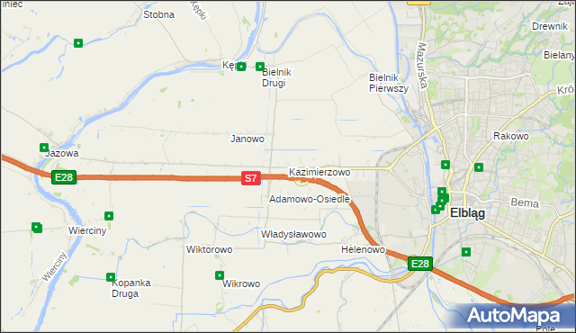 mapa Kazimierzowo gmina Elbląg, Kazimierzowo gmina Elbląg na mapie Targeo