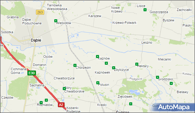 mapa Kaznów gmina Świnice Warckie, Kaznów gmina Świnice Warckie na mapie Targeo