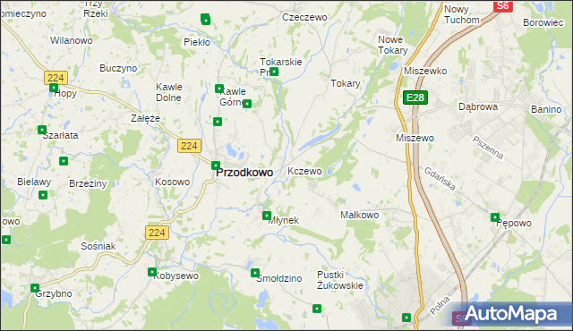 mapa Kczewo gmina Przodkowo, Kczewo gmina Przodkowo na mapie Targeo