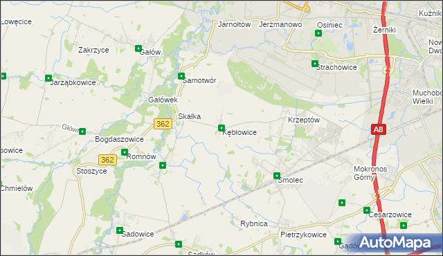 mapa Kębłowice gmina Kąty Wrocławskie, Kębłowice gmina Kąty Wrocławskie na mapie Targeo